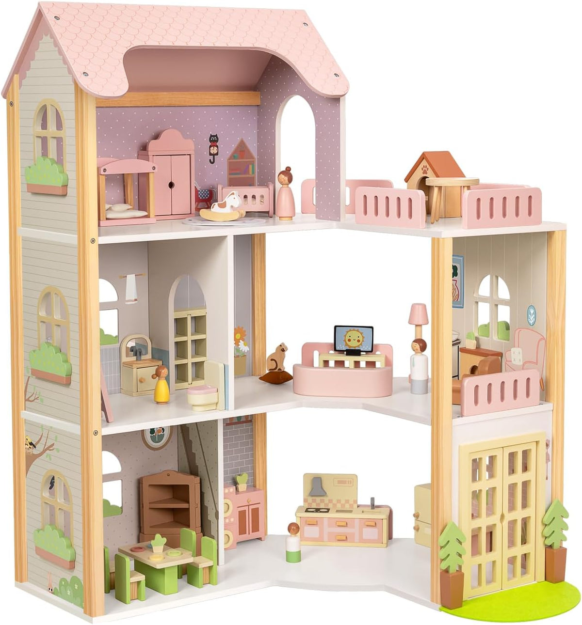 OOOK - Casa de muñecas de madera con 60 piezas de accesorios y mueb...