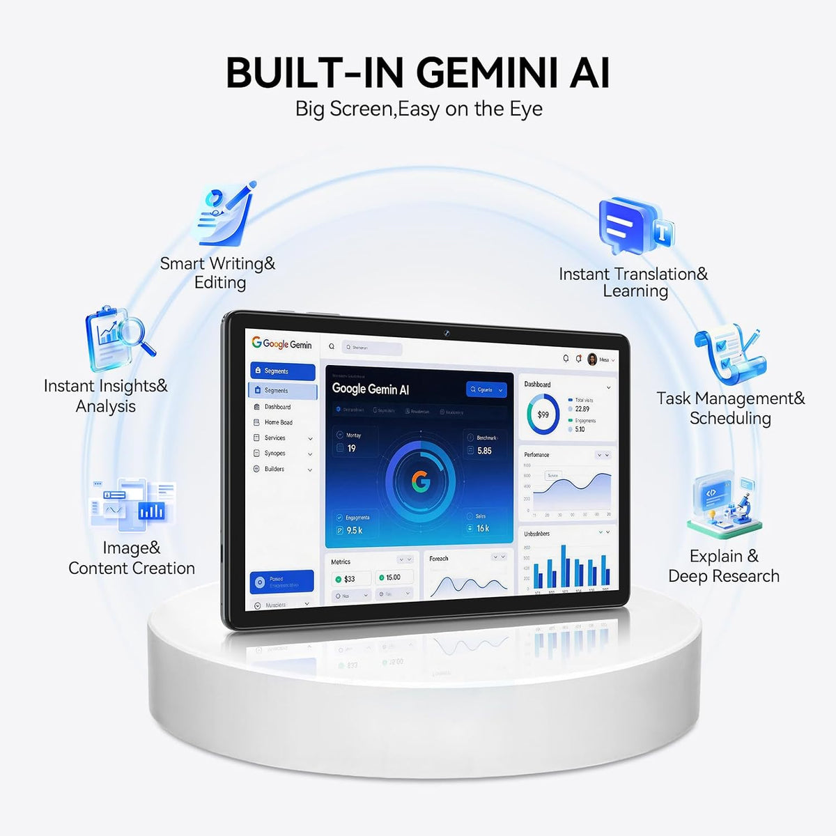Tableta Android 16 mejorada 2026 con Gemini AI, tabletas de 10.1 pu...