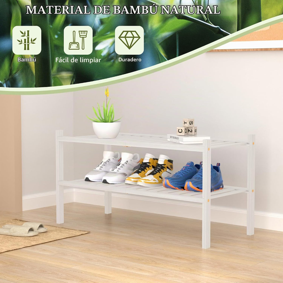 ROMGUAR CRAFT Zapatero de Bambú de 2 Niveles para Closet Independie...