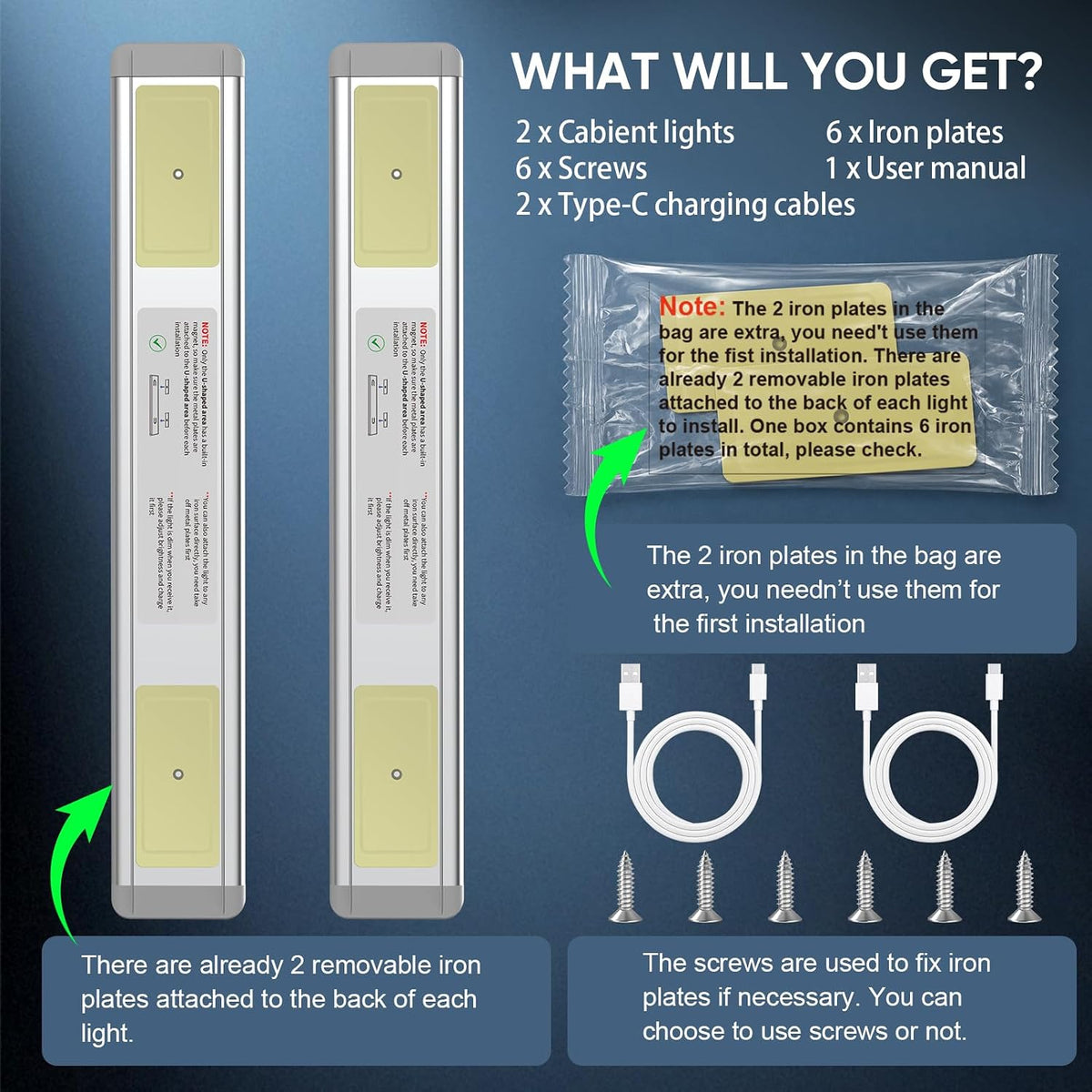 Iluminación para debajo del gabinete, luz recargable con sensor de...