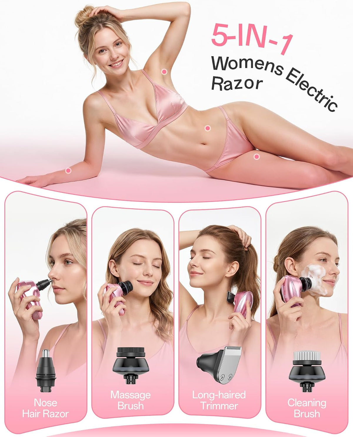 Maquinillas de afeitar eléctricas 5 en 1 para mujer, afeitadora de...