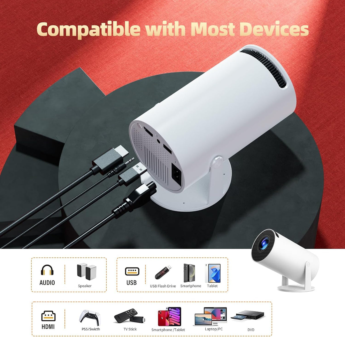 Mini proyector con WiFi y Bluetooth, nativo 1080P, Keystone automát...