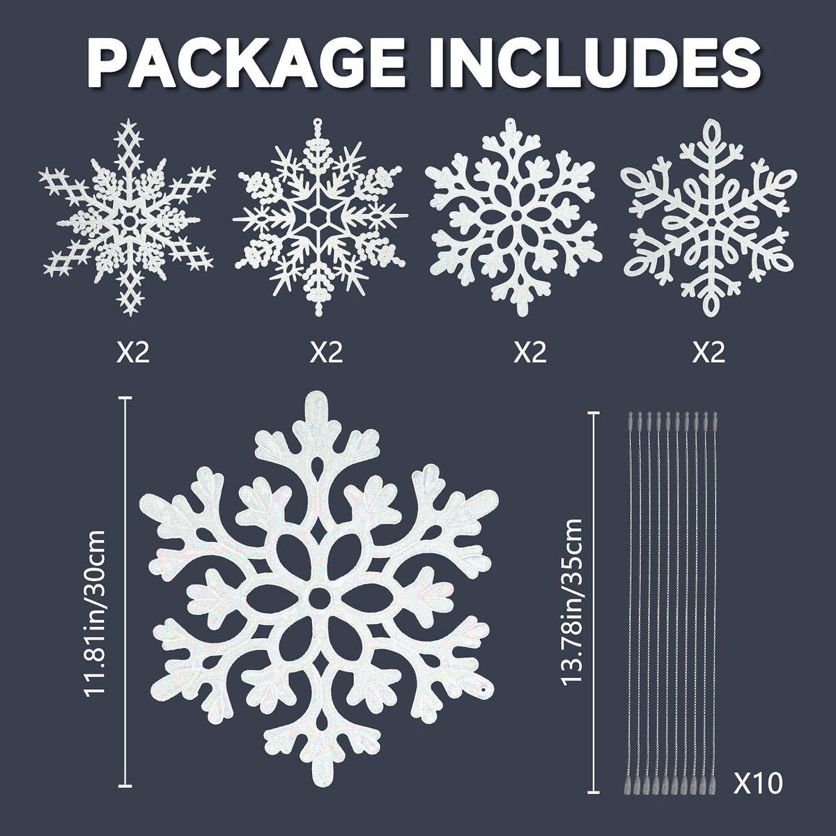 Adornos grandes de copos de nieve para decoración de árbol de Navid...