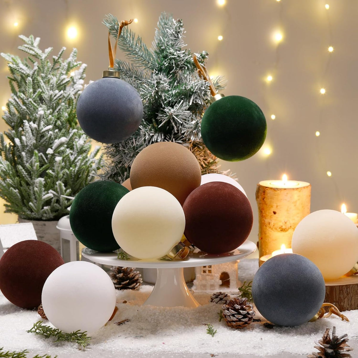 PullCrease 12 Piezas Bolas de Terciopelo de Navidad de 4 Pulgadas G...