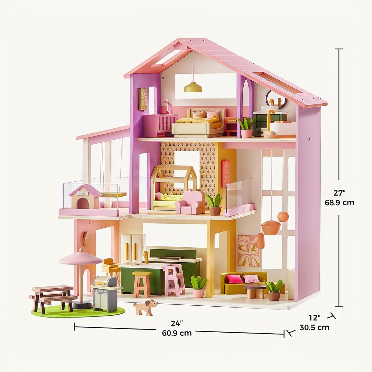 Tiny Land Casa de muñecas de madera, casa de muñecas familiar moder...