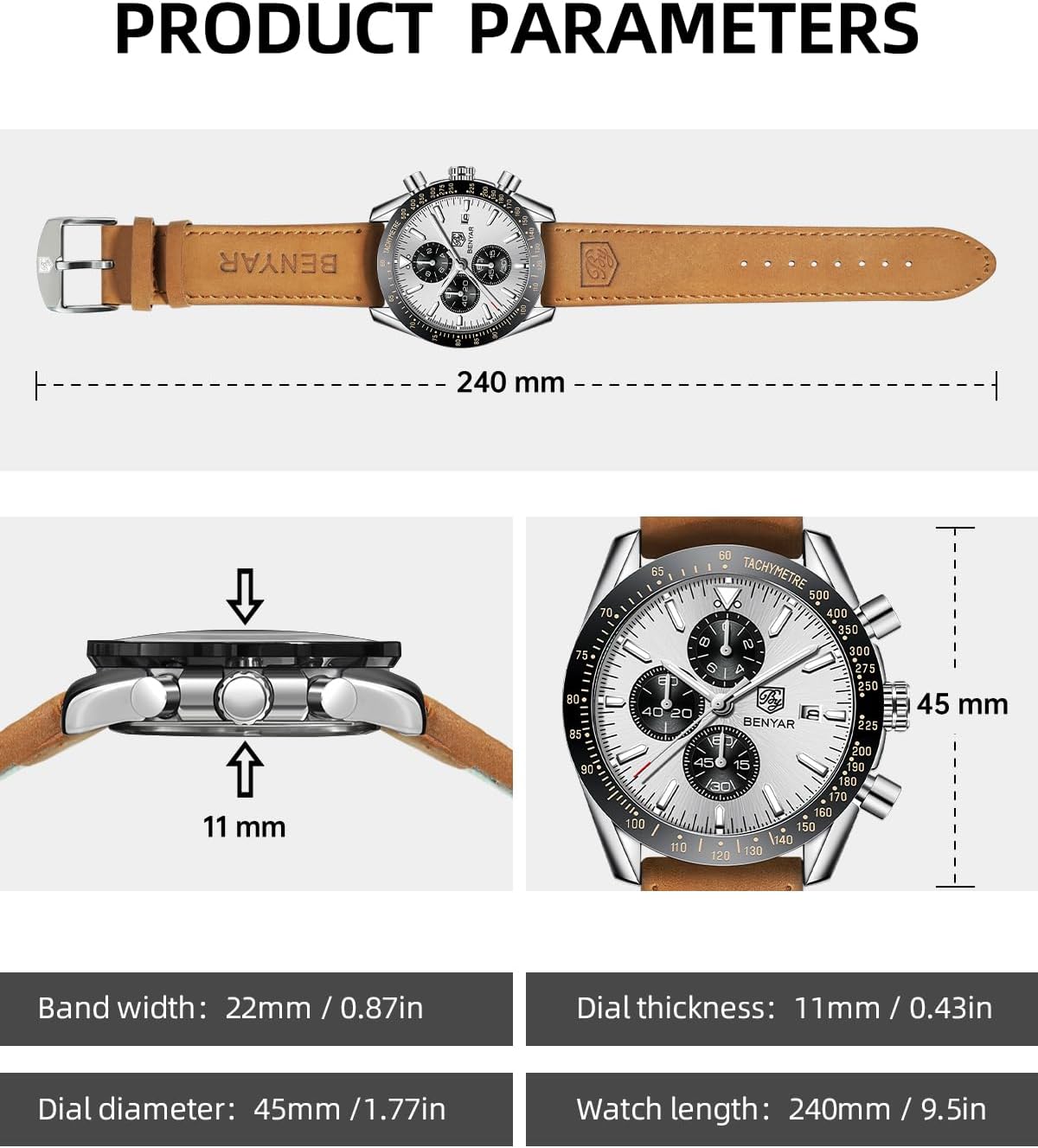 BENYAR Reloj para hombre analógico cronógrafo de cuarzo, impermeabl...