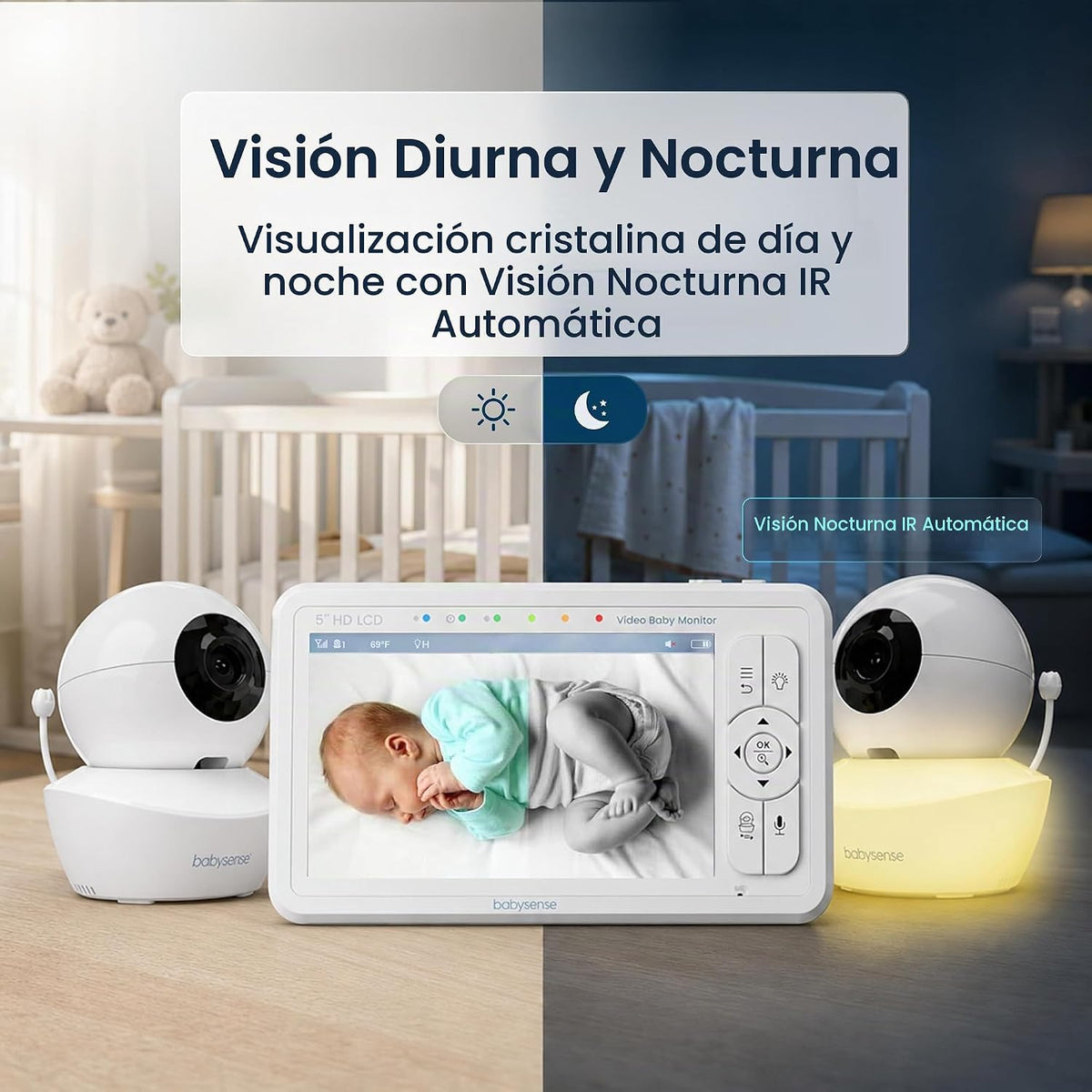 Babysense Monitor de bebé de video HD de 5 pulgadas con cámara y au...
