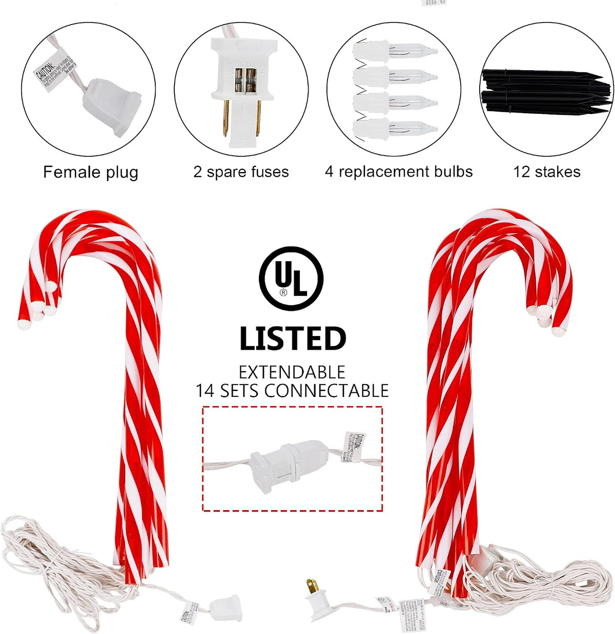 Biswing Luces de bastón de caramelo de Navidad para exteriores, 12...
