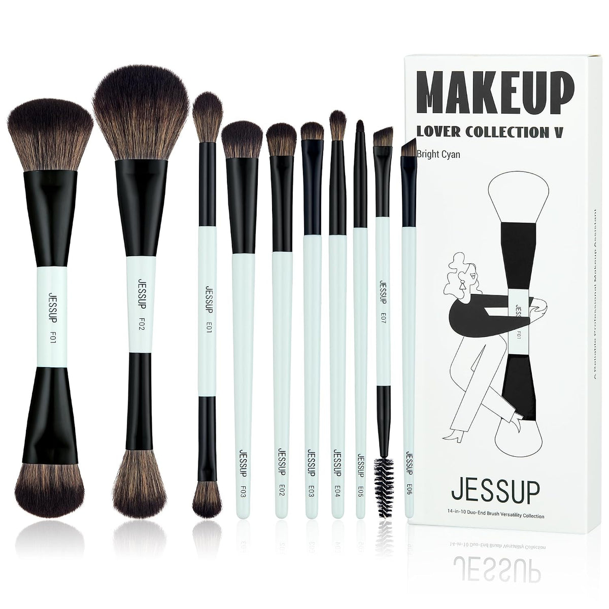 Jessup Juego de brochas de maquillaje, 10 piezas, doble cara para b...