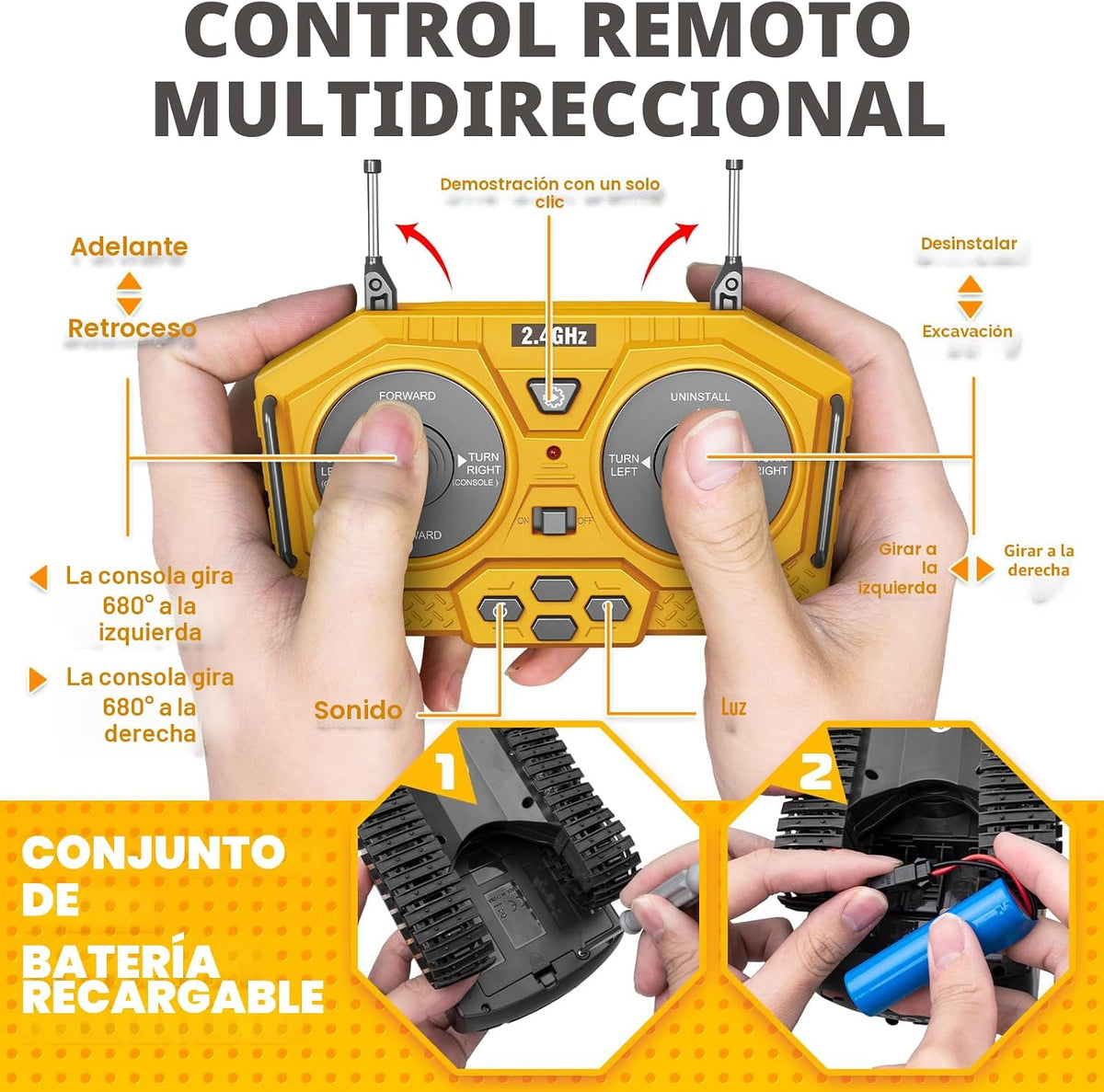 Juguetes de excavadora de control remoto, camión de construcción RC...