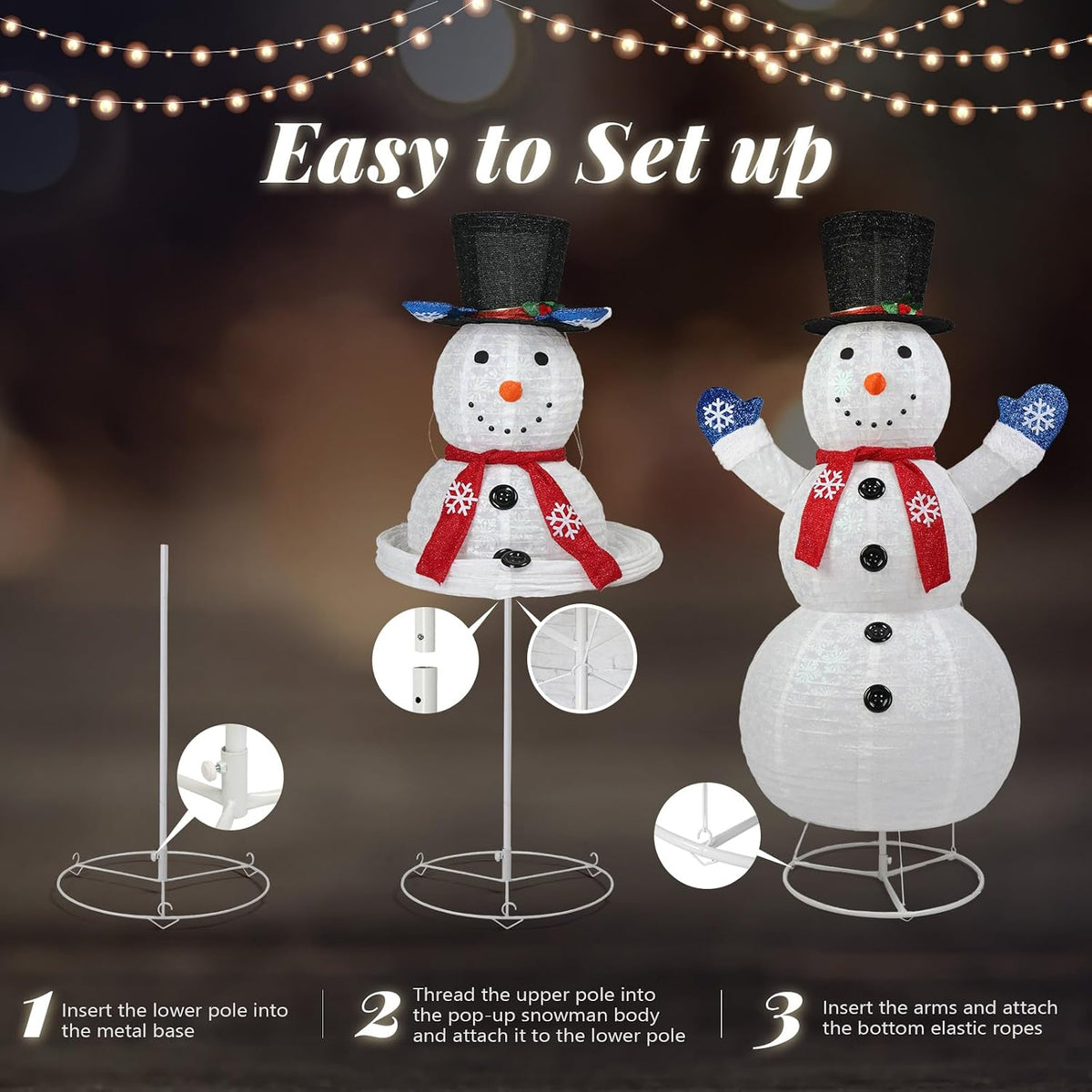 VINGLI Muñeco de nieve iluminado de 6 pies, 200 luces LED blancas c...