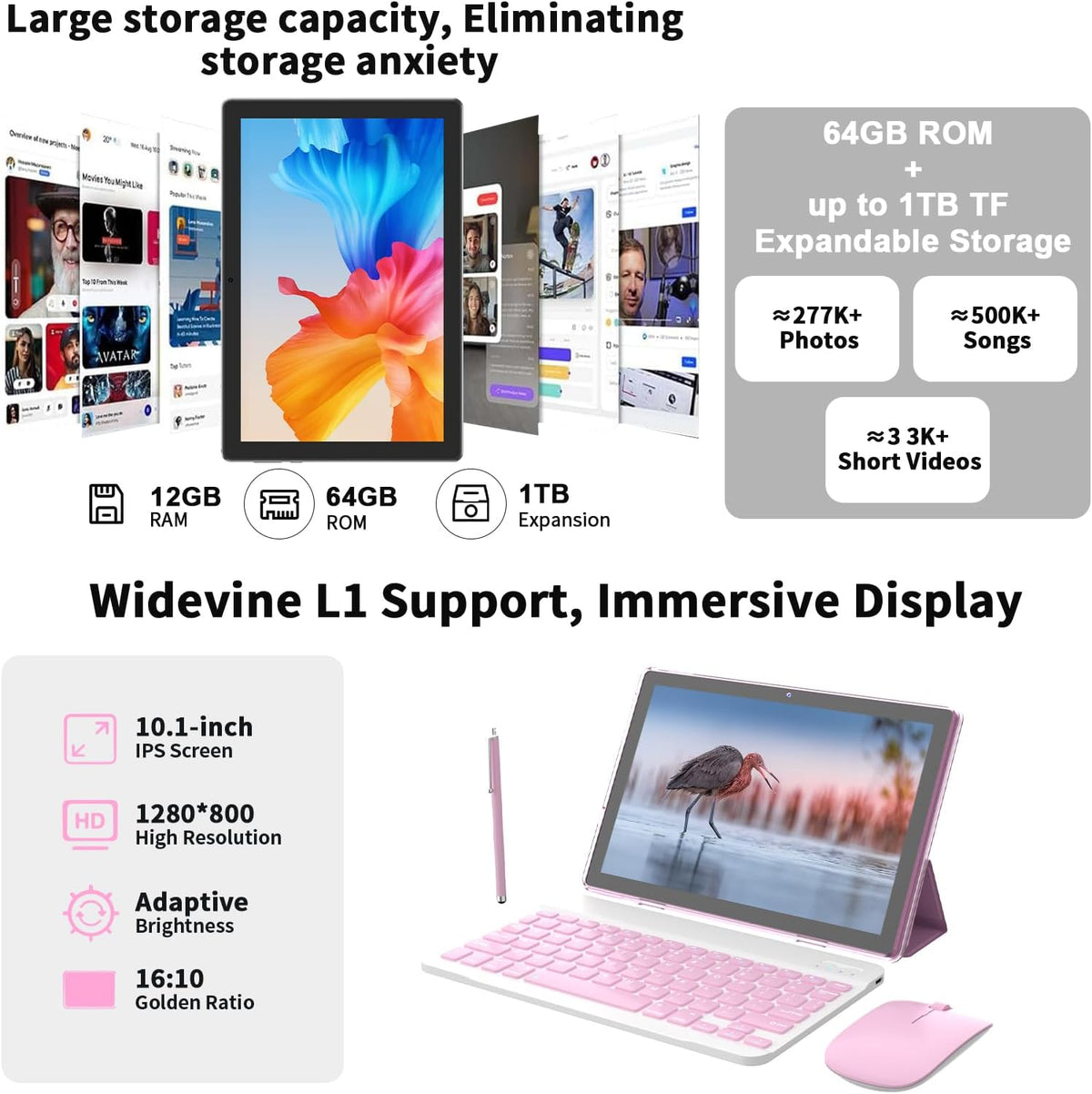 ICONLINK - Tablet Android 16 de 10 pulgadas, 12 (3+9) GB RAM+64GB R...