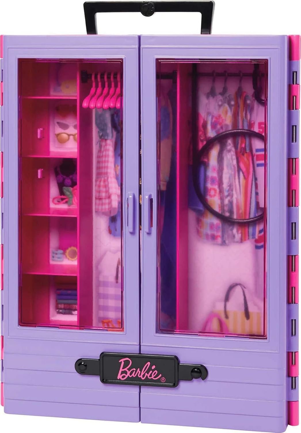 Barbie Armario con 6 hangares, accesorios con puertas translúcidas,...