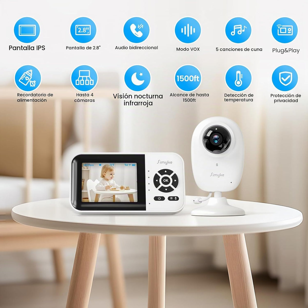 Simyke Monitor de bebé de video inteligente, pantalla de 2.8 pulgad...