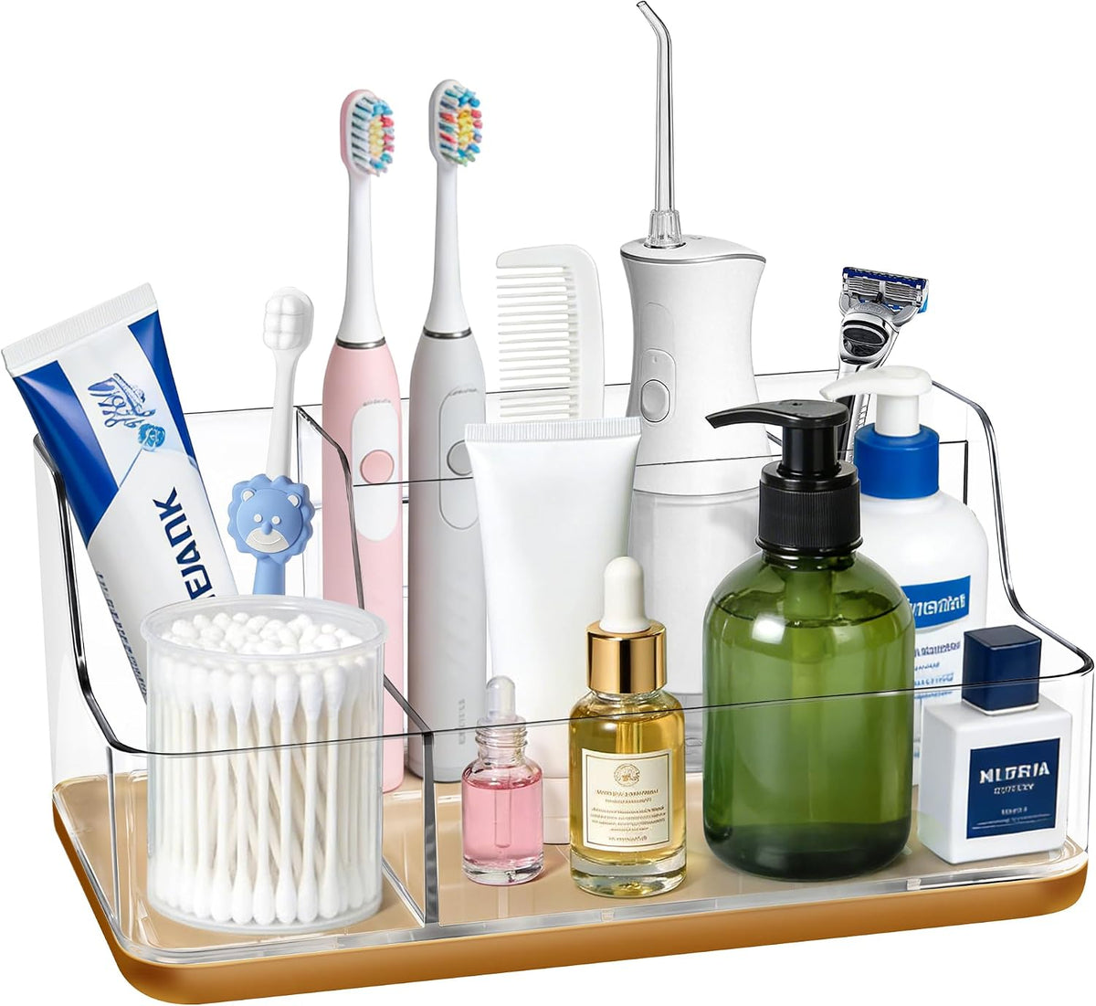 LAREKUN Estante de almacenamiento dorado para encimera de baño, láp...