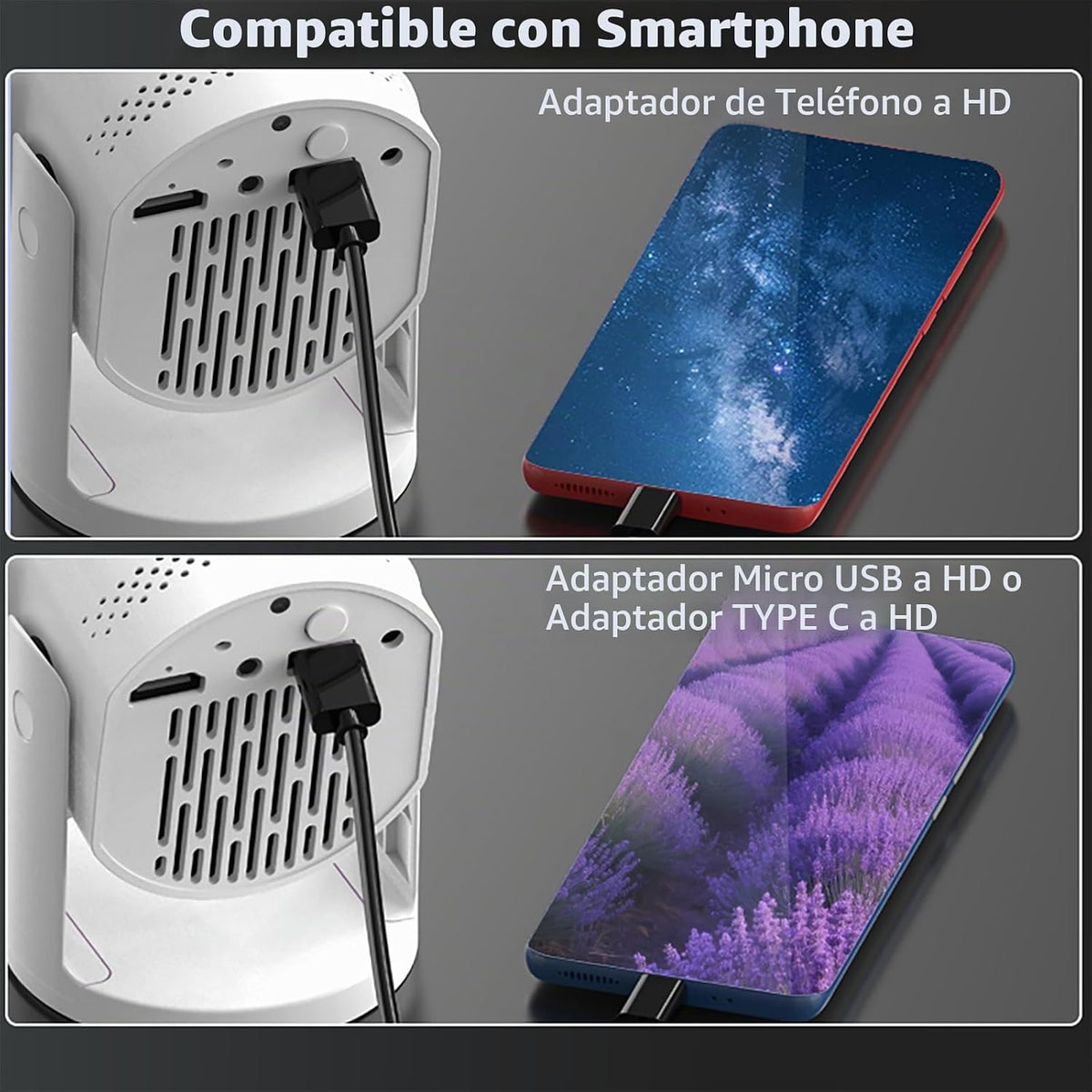 Mini proyector, con sincronización de pantalla con cable 4K 1080P p...