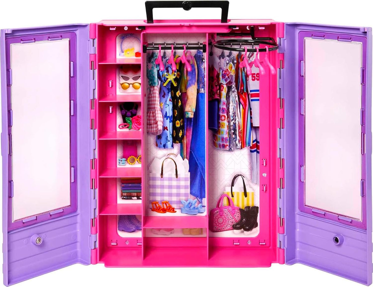 Barbie Armario con 6 hangares, accesorios con puertas translúcidas,...