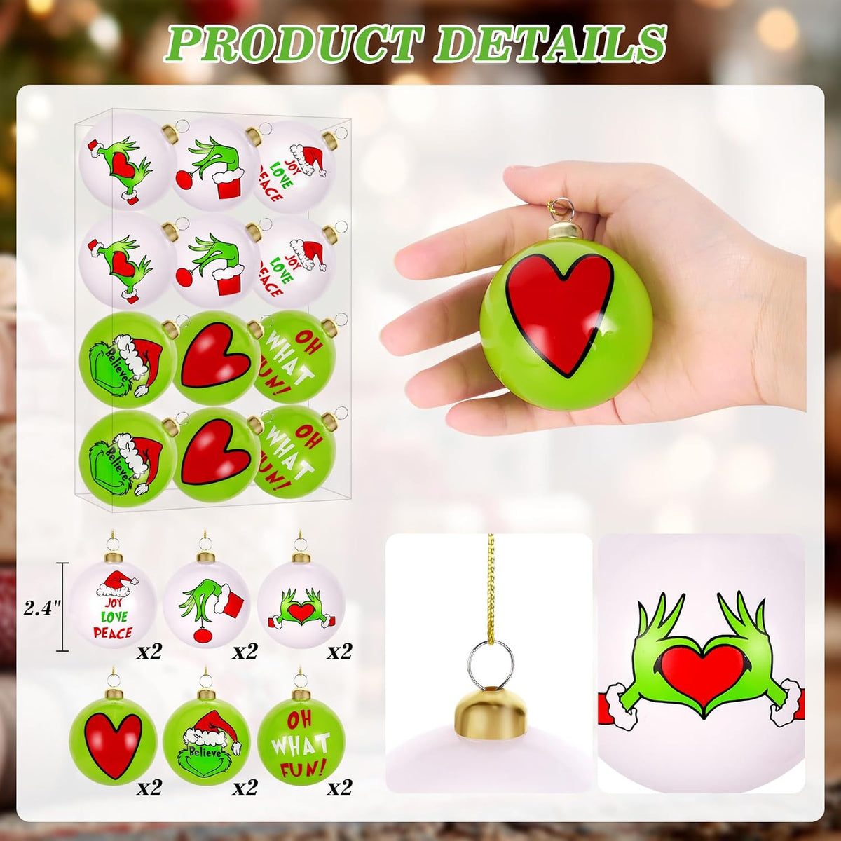 Decoraciones navideñas, juego de 12 adornos navideños verdes y blan...