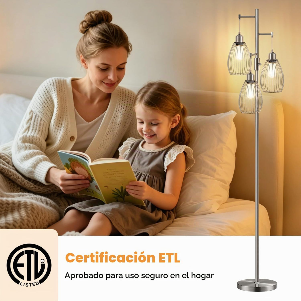 Nintiue Lámpara de pie regulable, 3 bombillas LED Edison de 800 lm...