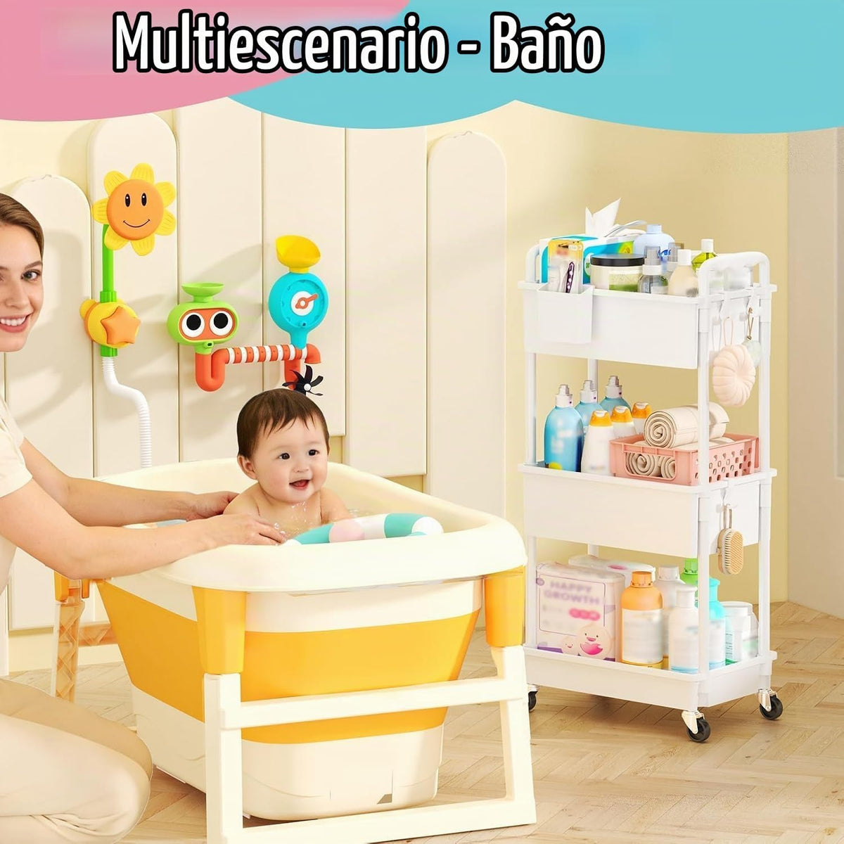 SUNALLY Carrito de pañales para bebés, carrito de pañales con rueda...