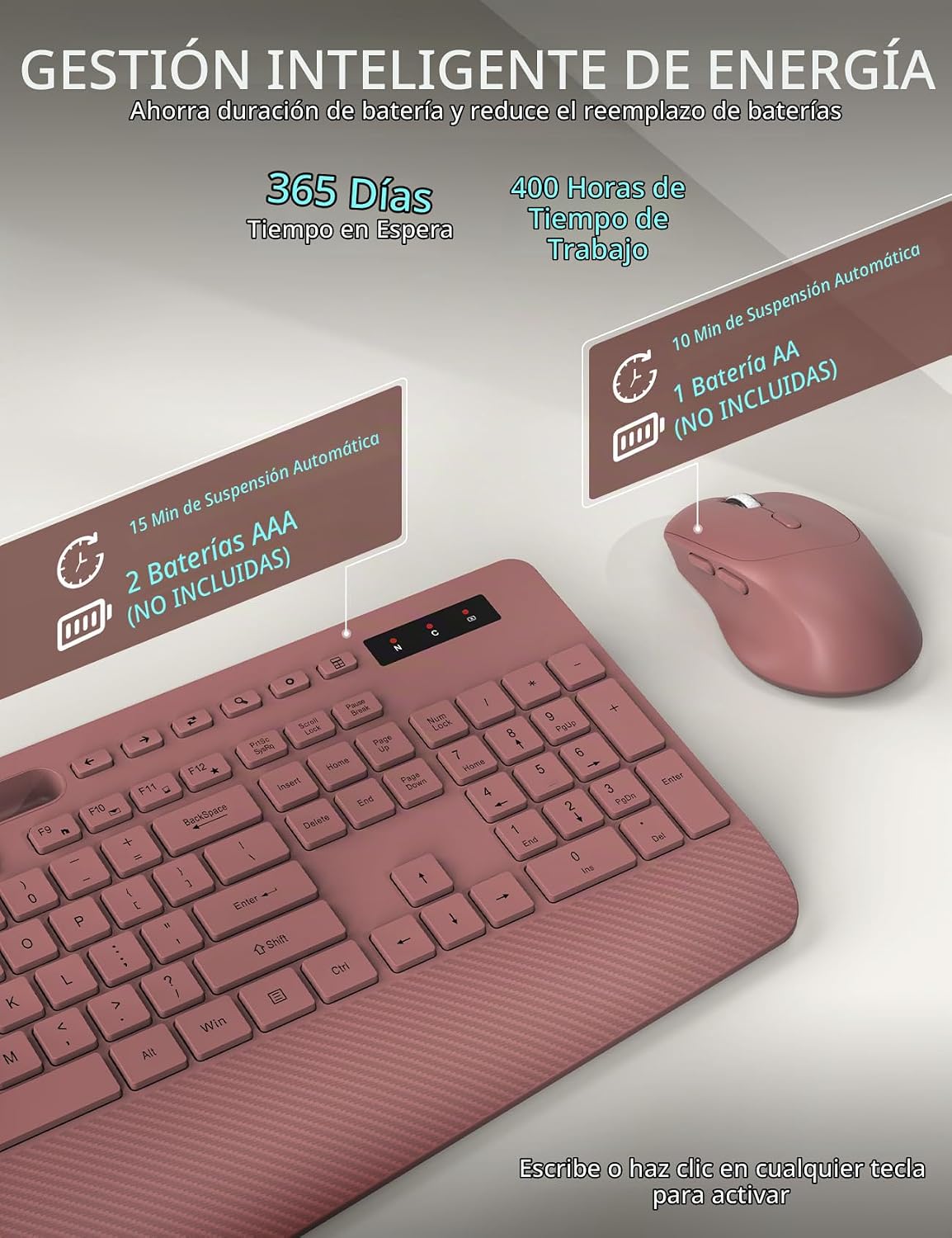 Combo de teclado y mouse inalámbricos: reposamuñecas ergonómico y d...