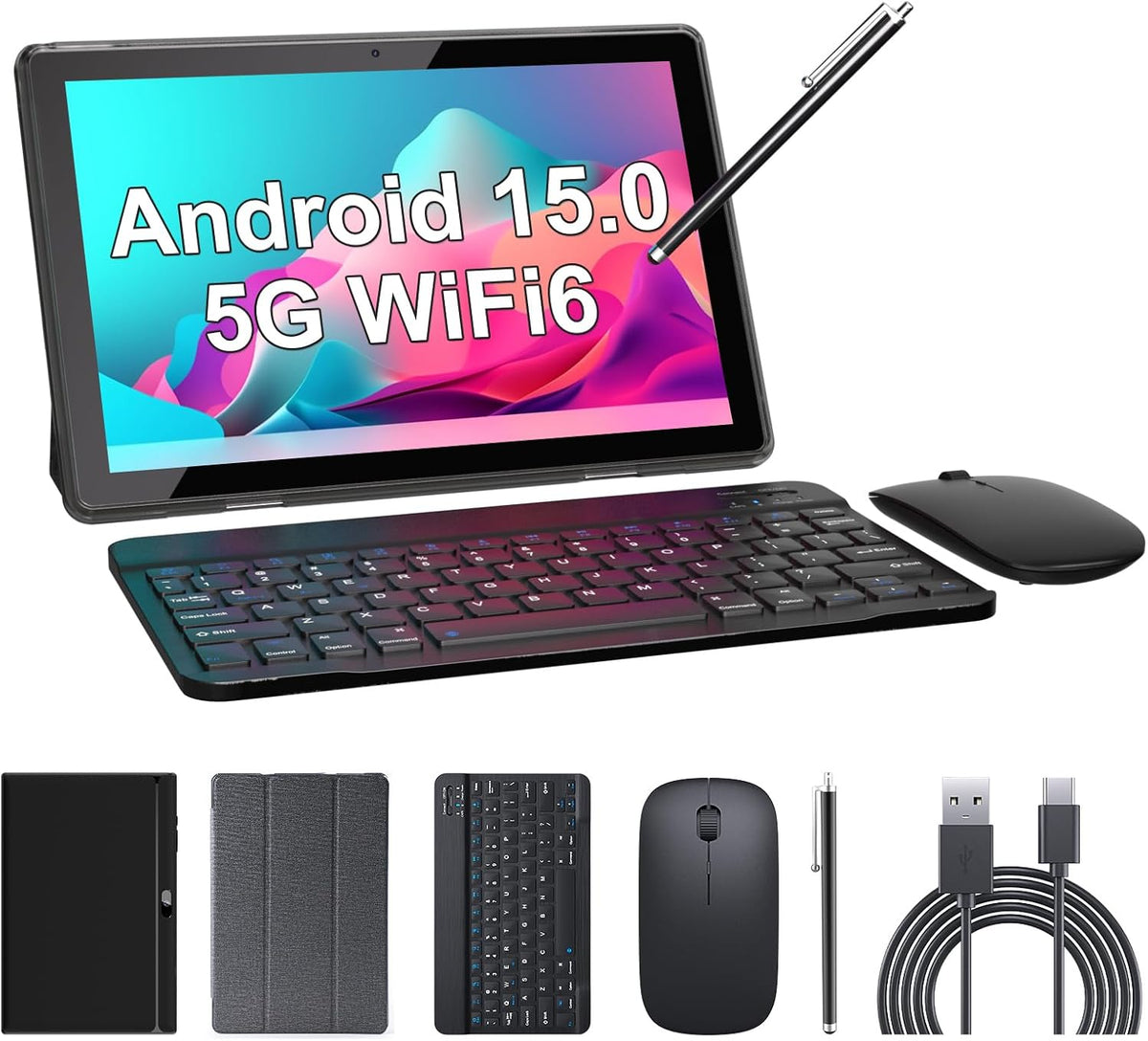 Tableta 2 en 1 Tablets 10 pulgadas Android 15 Tablet Set con Teclad...