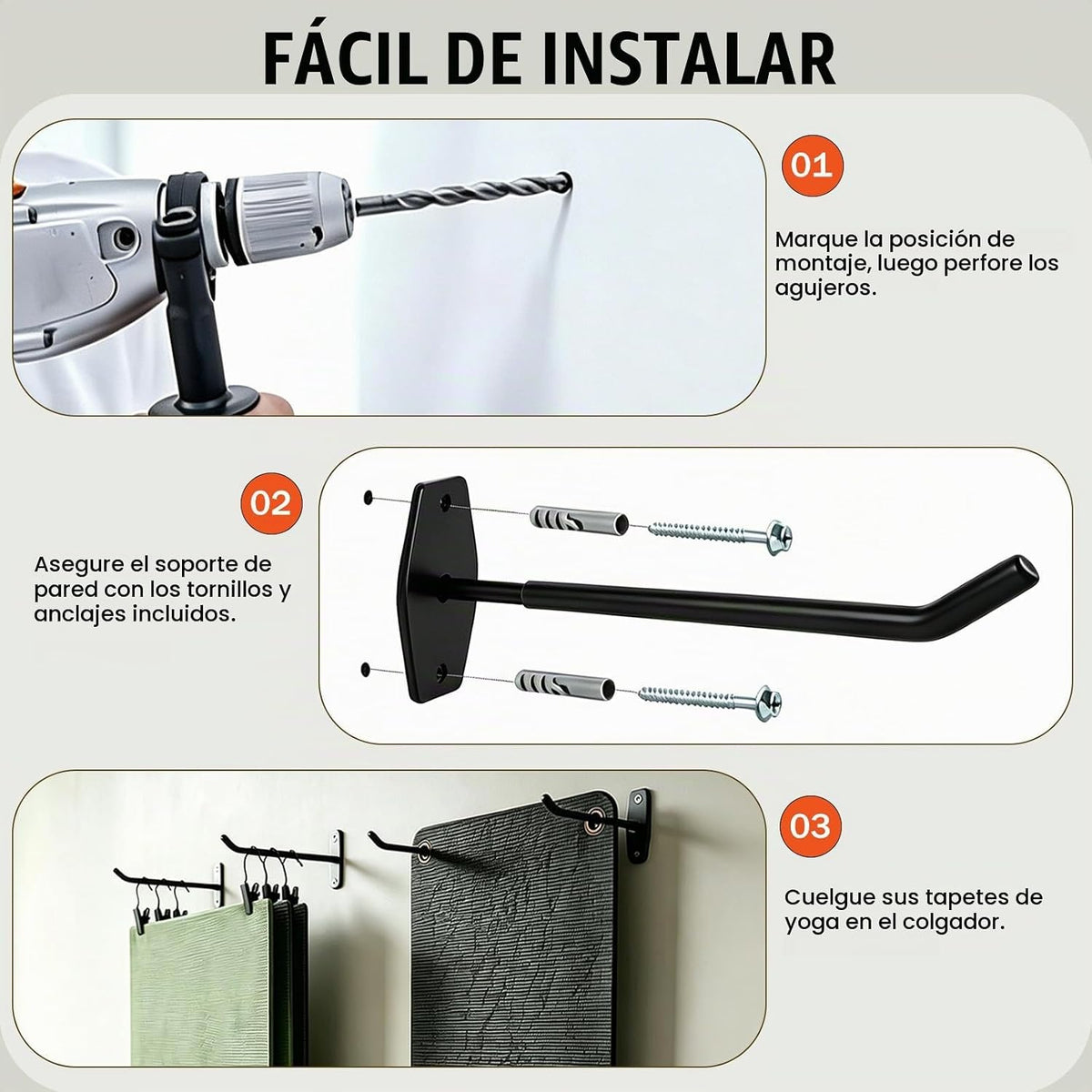 Soporte de pared para esterilla de yoga, estante de almacenamiento...