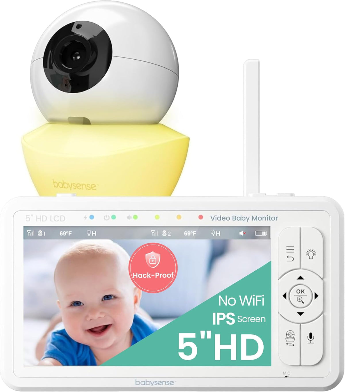 Babysense Monitor de bebé de video HD de 5 pulgadas con cámara y au...