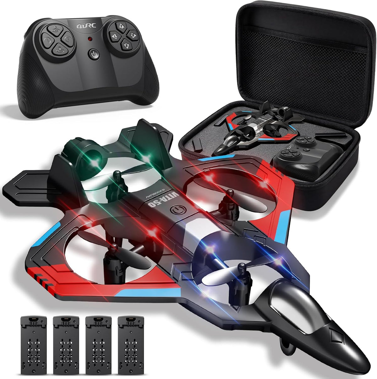 4DRC Aviones RC para niños y adultos, rojo, 4 baterías con estuche...