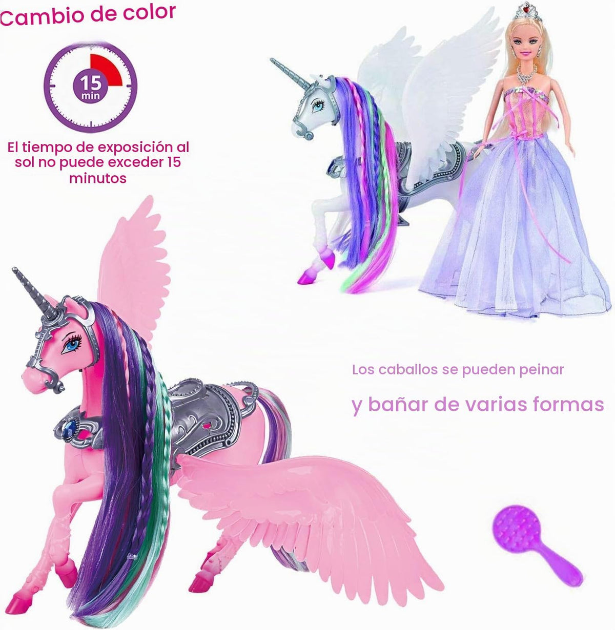 Yellow River Muñeca de unicornio y princesa que cambia de color, ca...