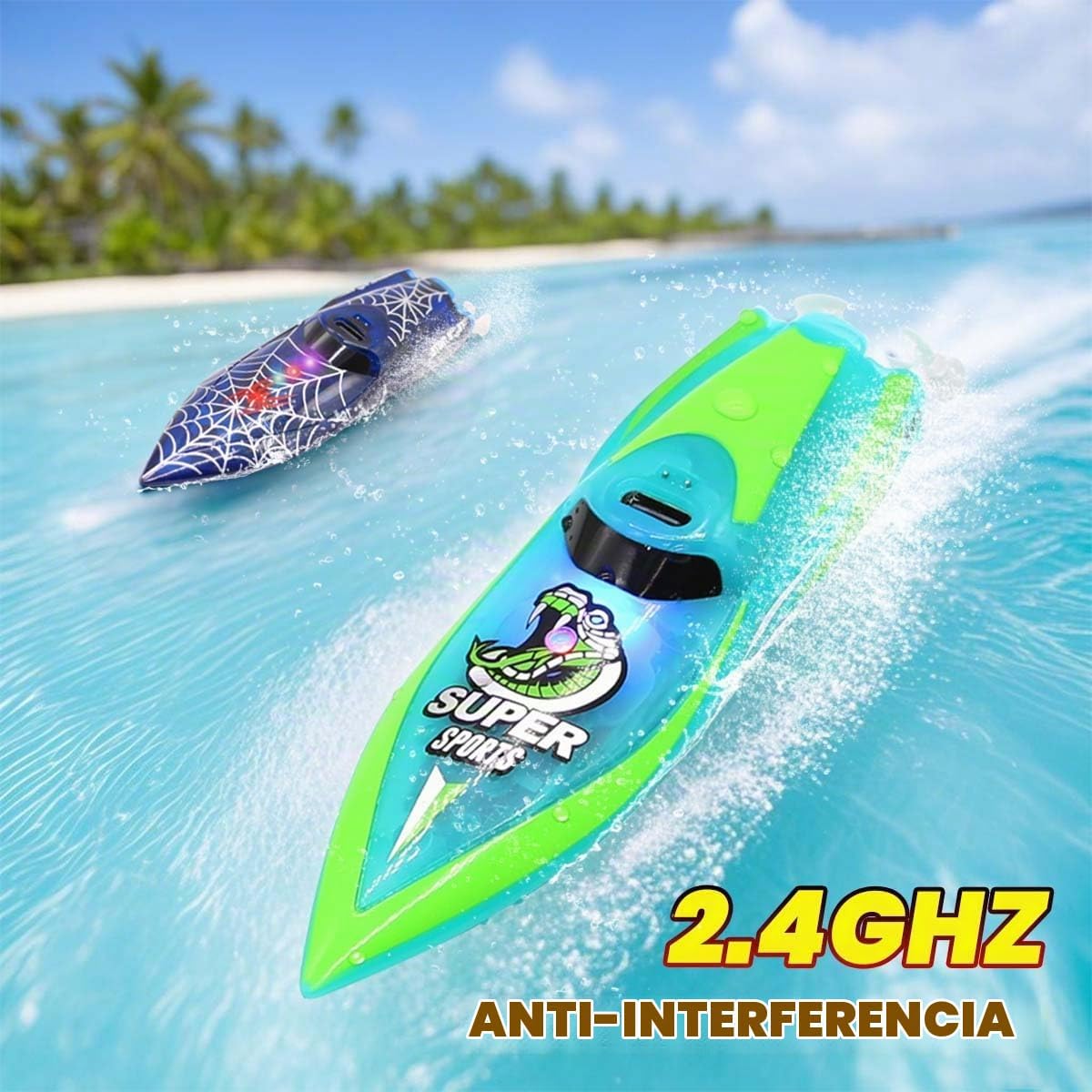LAFALA Mini RC Boat 2.4GHz con luz LED de giro de 360°, carga USB,...