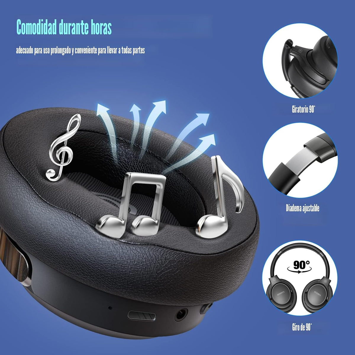 BERIBES Auriculares Bluetooth sobre la oreja Auriculares estéreo |...