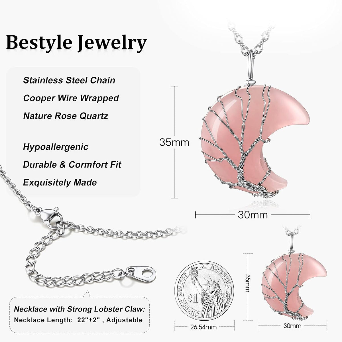 Bestyle Collar de cristal curativo envuelto en árbol de la vida, co...