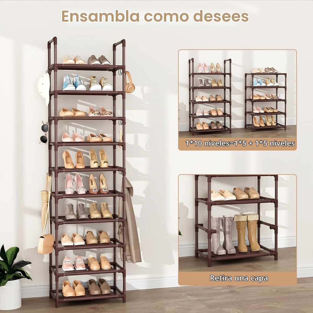 VTRIN - Zapatero de 10 niveles, alto, con capacidad para 20-25 pare...