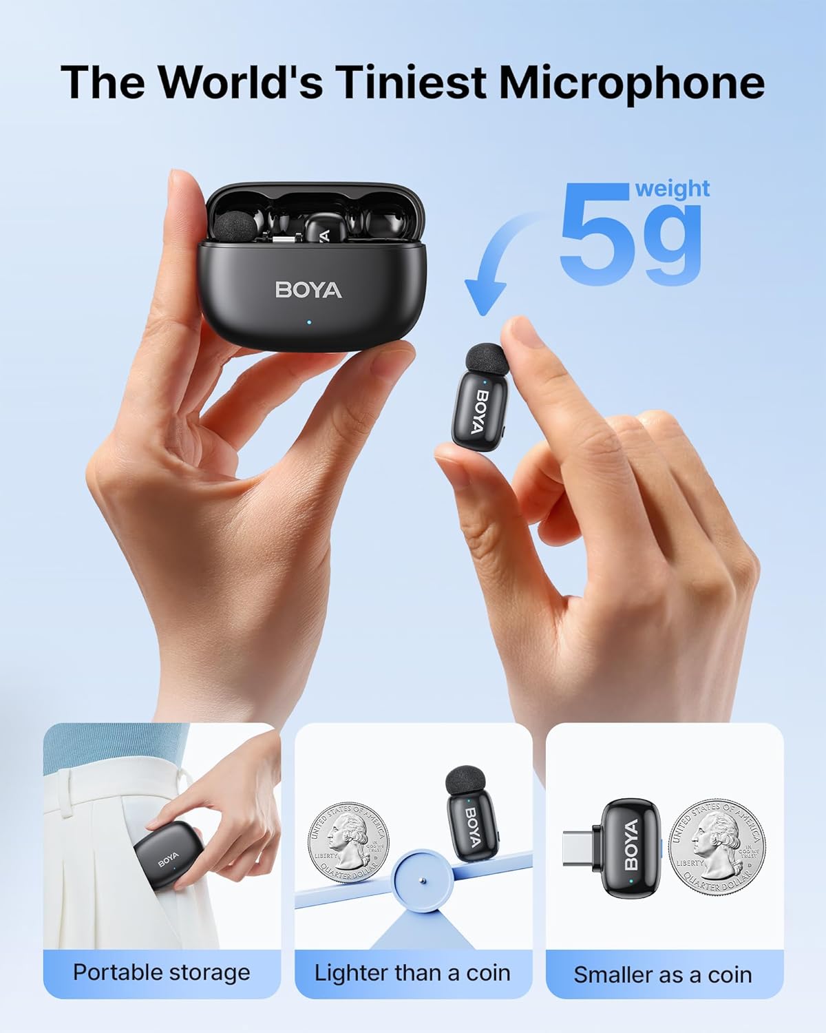 BOYA Mini 2 Micrófono Lavalier Inalámbrico para iPhone 5-17 y Teléf...