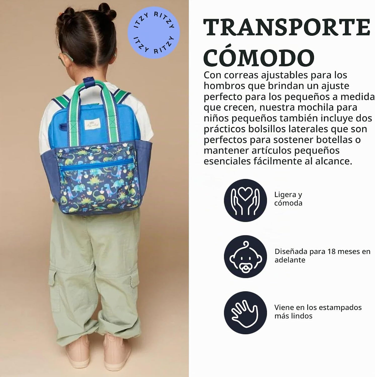 Itzy Ritzy - Mochila para niños pequeños, con correas de hombro aju...