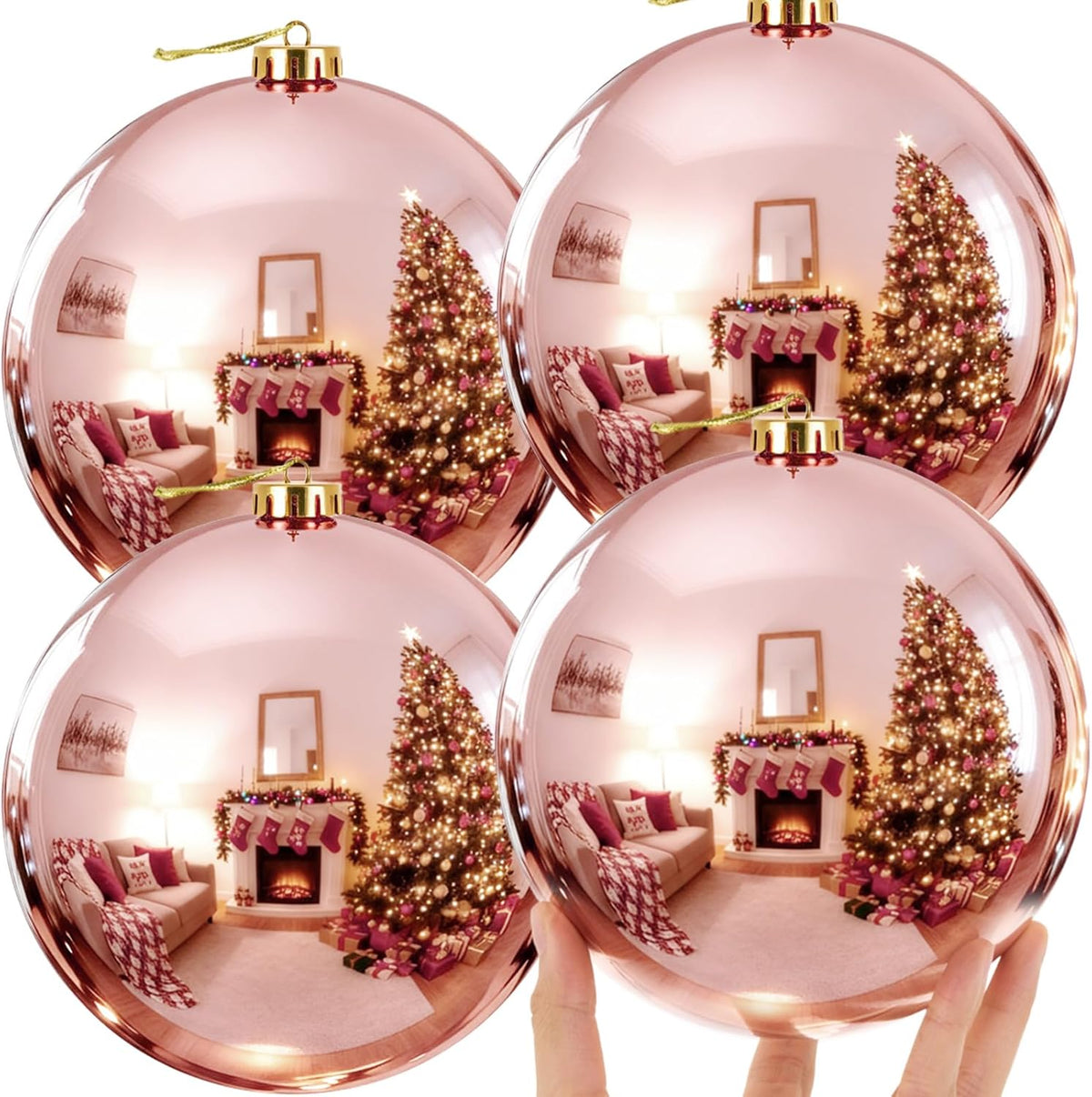 Zubebe - 4 bolas grandes de adornos de Navidad de oro rosa de 6 pul...