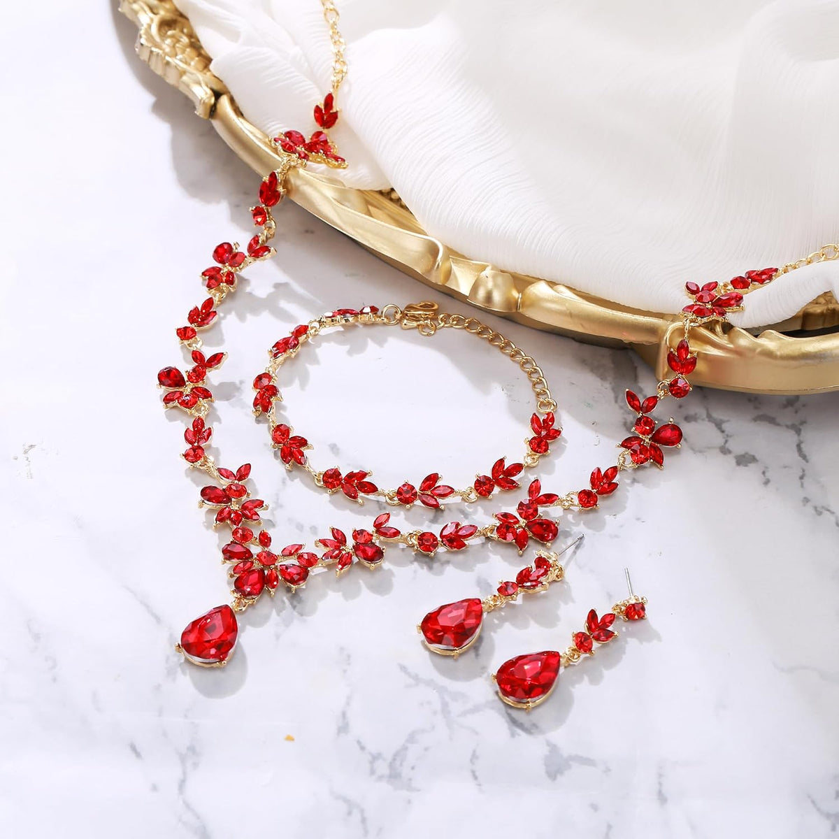 BriLove Conjunto de joyería de boda para mujeres novias, collar en...