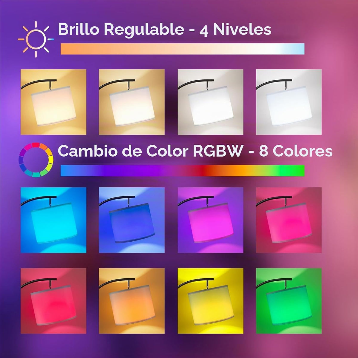 Ambimall Lámparas de pie con bombilla inteligente, RGB + temperatur...