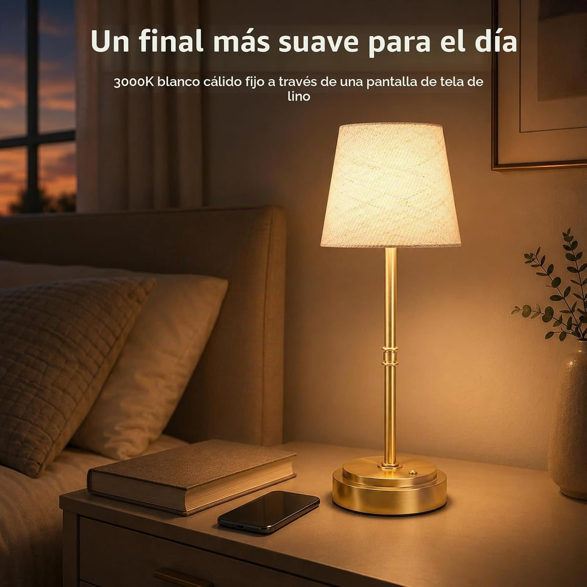 Lámpara de mesa inalámbrica recargable, mesita de noche a mesa auxi...