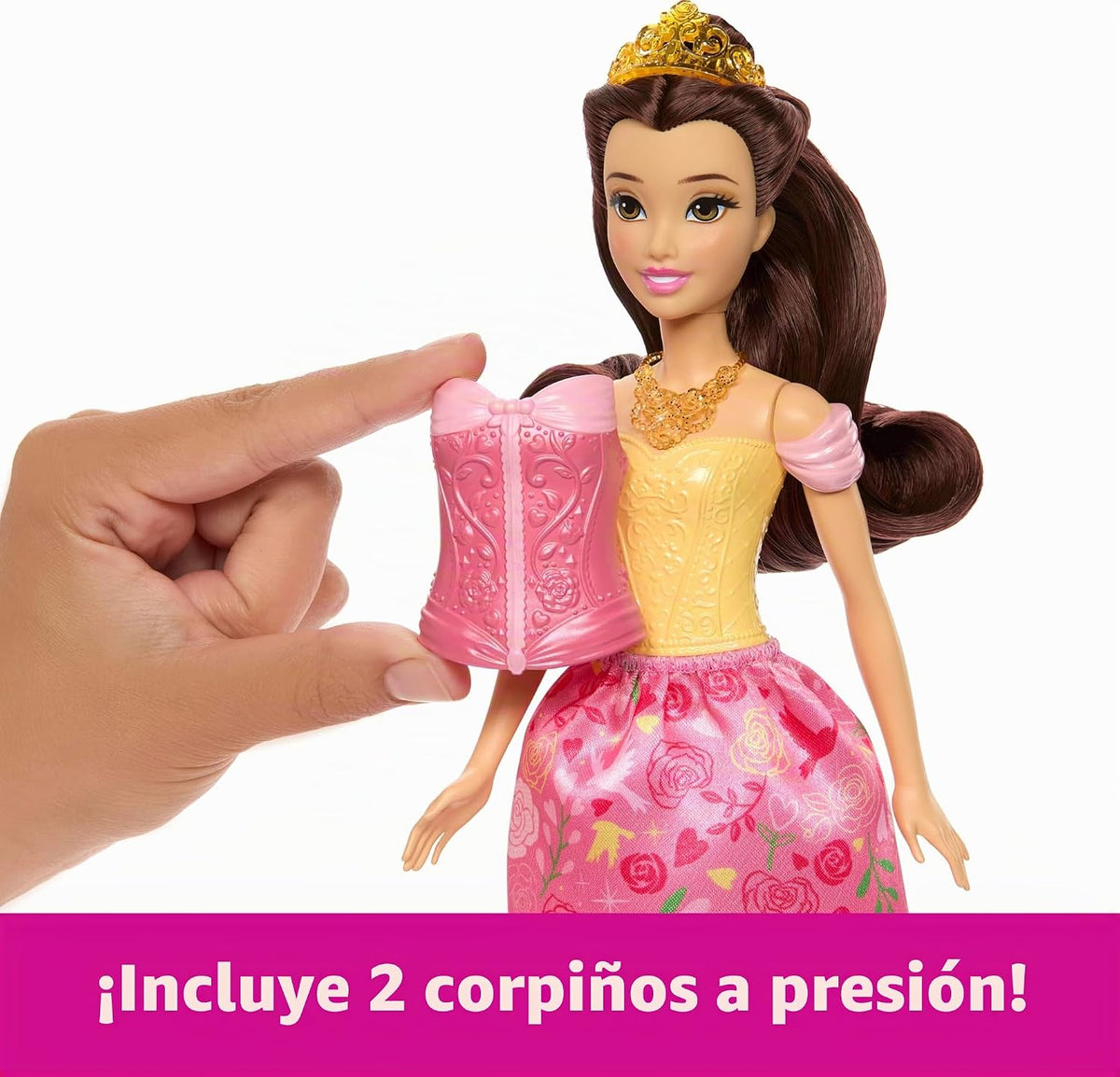 Mattel Disney Princess Toys, Belle Fashion Doll con 2 estilos, 9 ac...