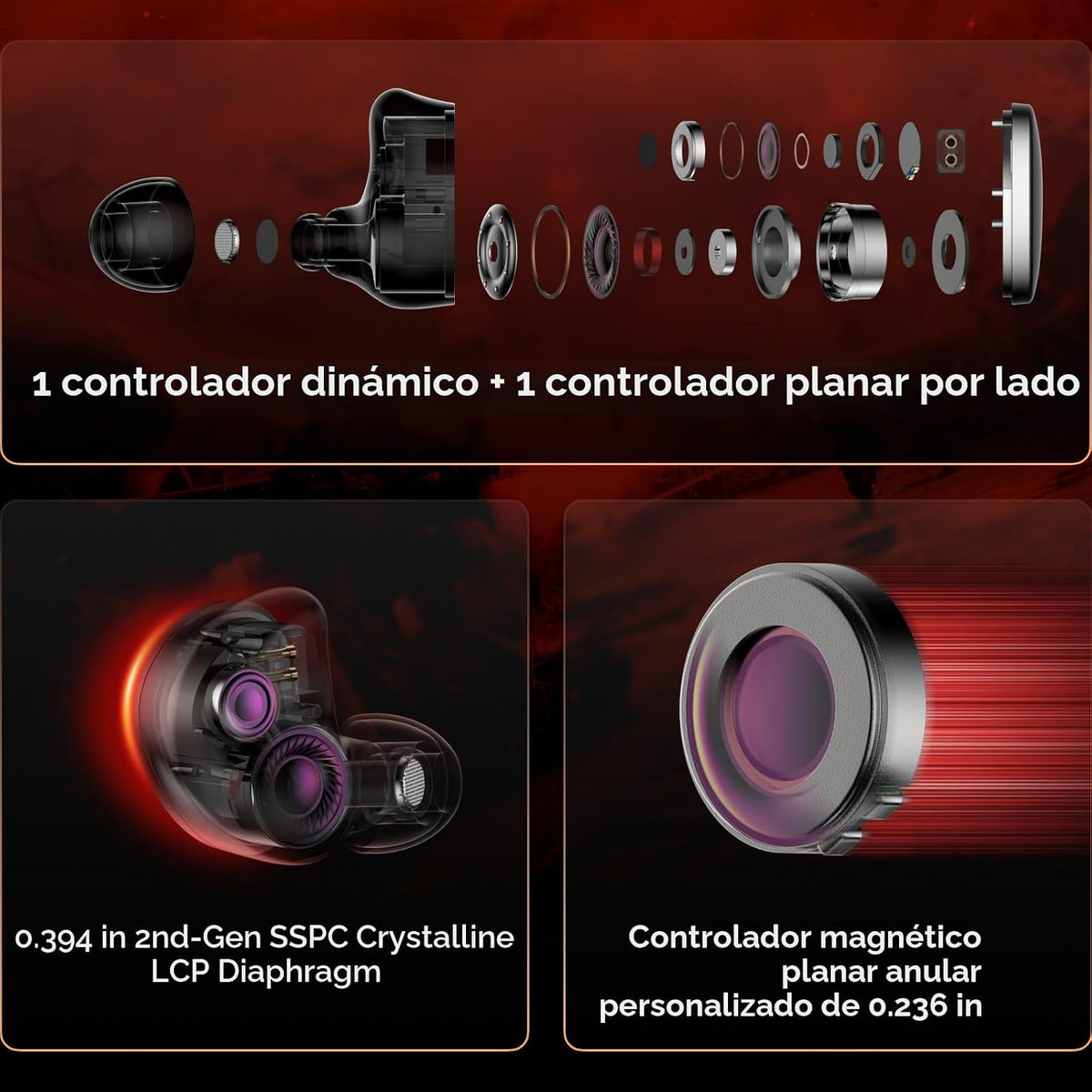 Linsoul SIMGOT EG280 1DD+1 Planar HiFi IEM y auriculares con cable...