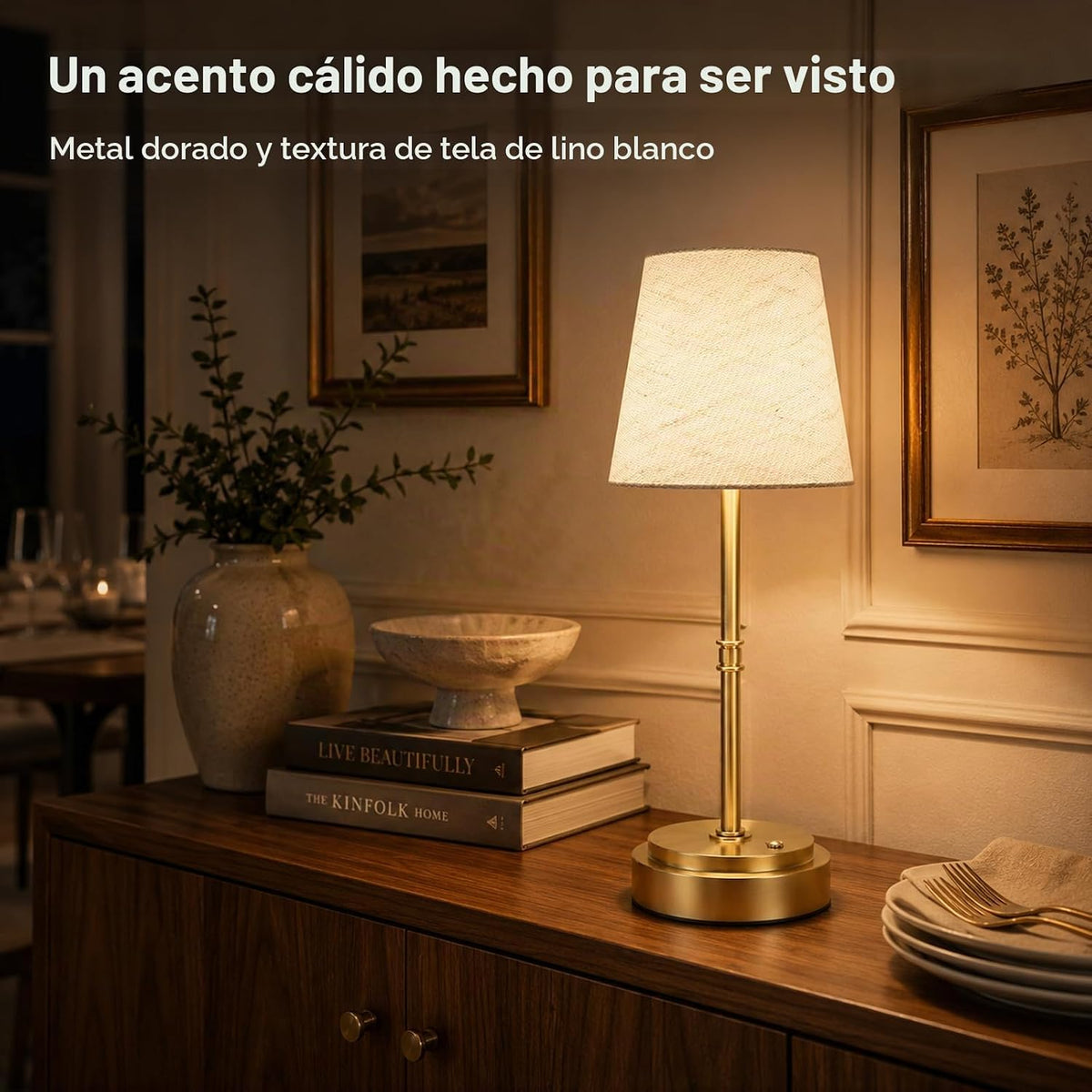 Lámpara de mesa inalámbrica recargable, mesita de noche a mesa auxi...