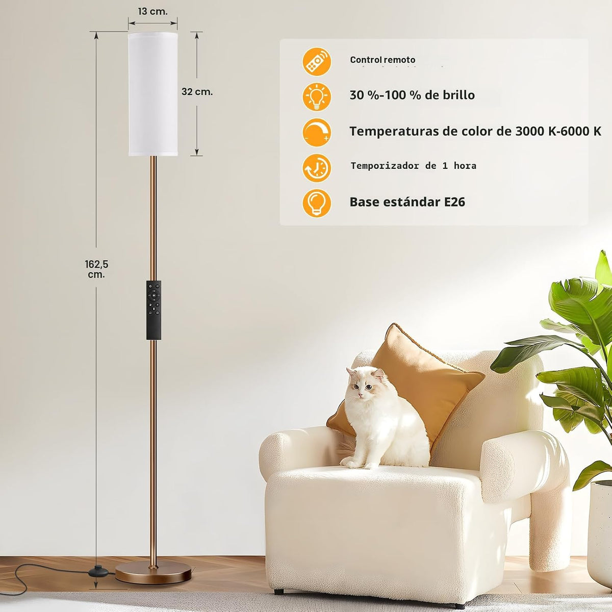 Ambimall Lámparas de pie de 64 pulgadas para sala de estar con cont...