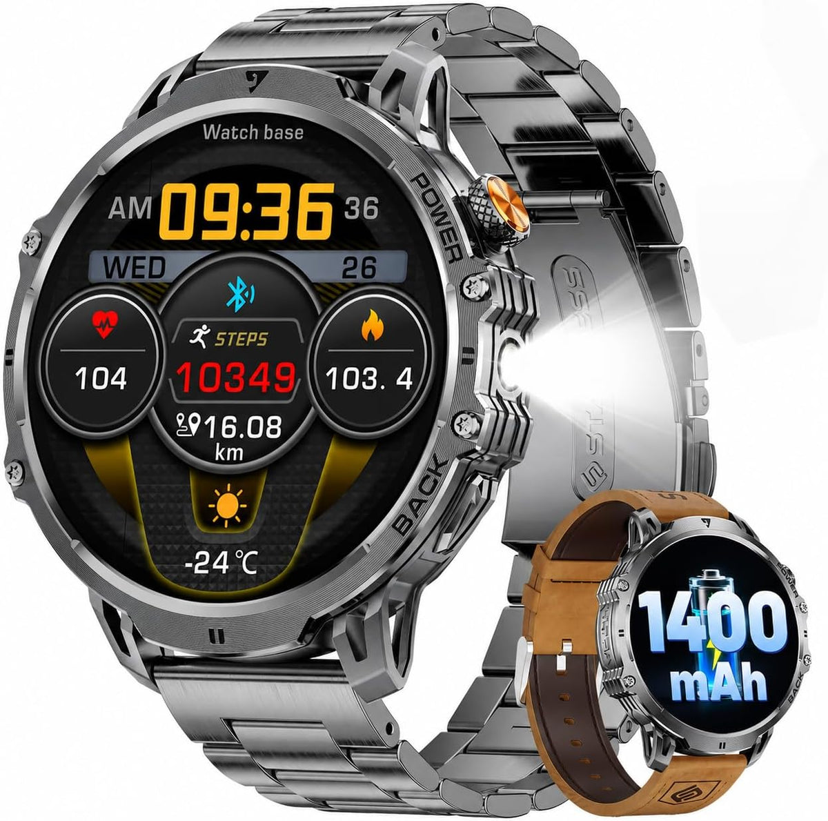 LIGE Relojes inteligentes militares para hombres (2 bandas), pantal...