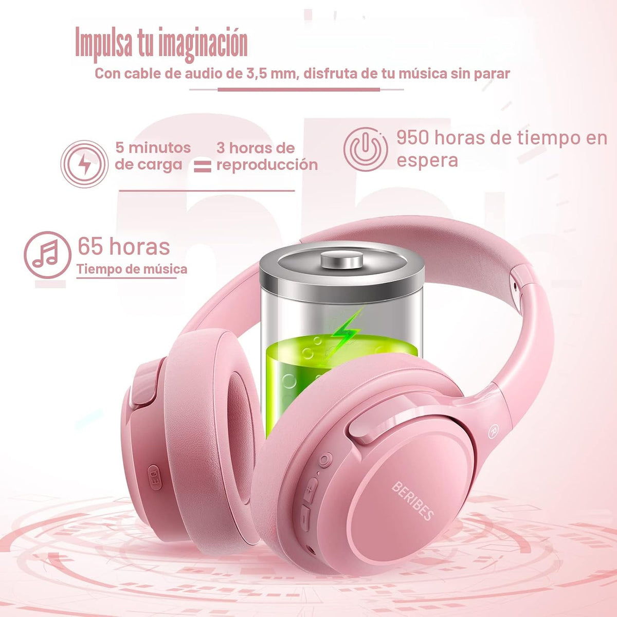 BERIBES Auriculares Bluetooth sobre la oreja Auriculares estéreo in...