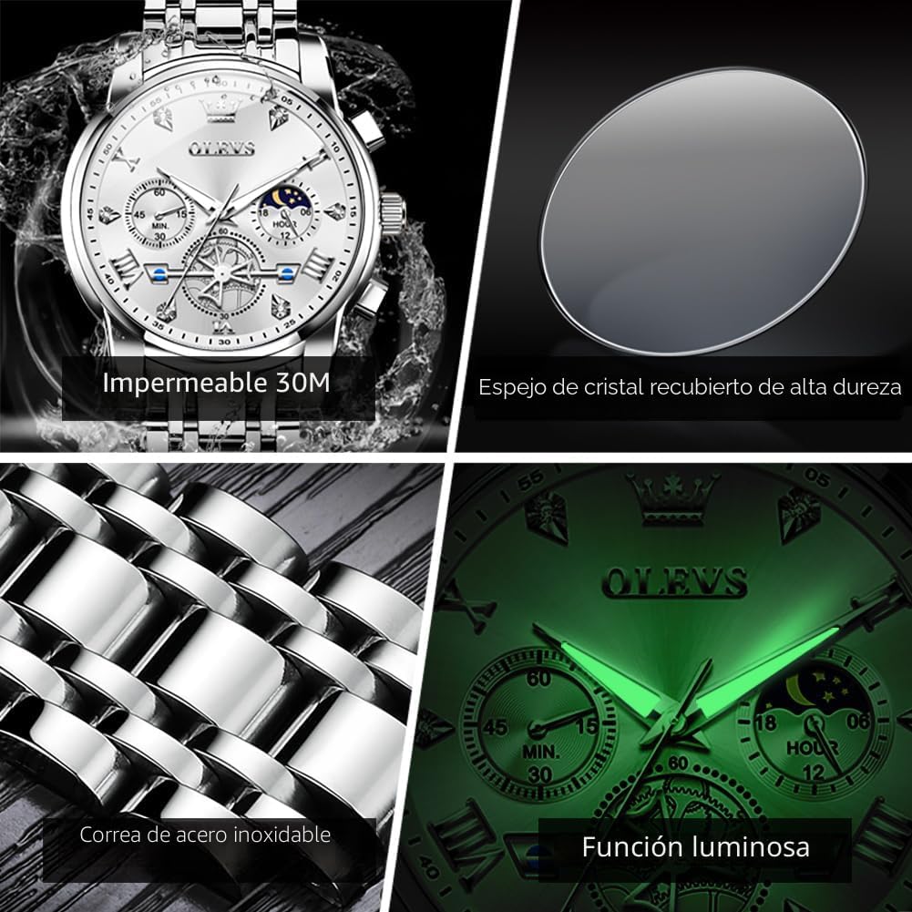 OLEVS Relojes para hombre, resistente al agua, de lujo, gran cara,...