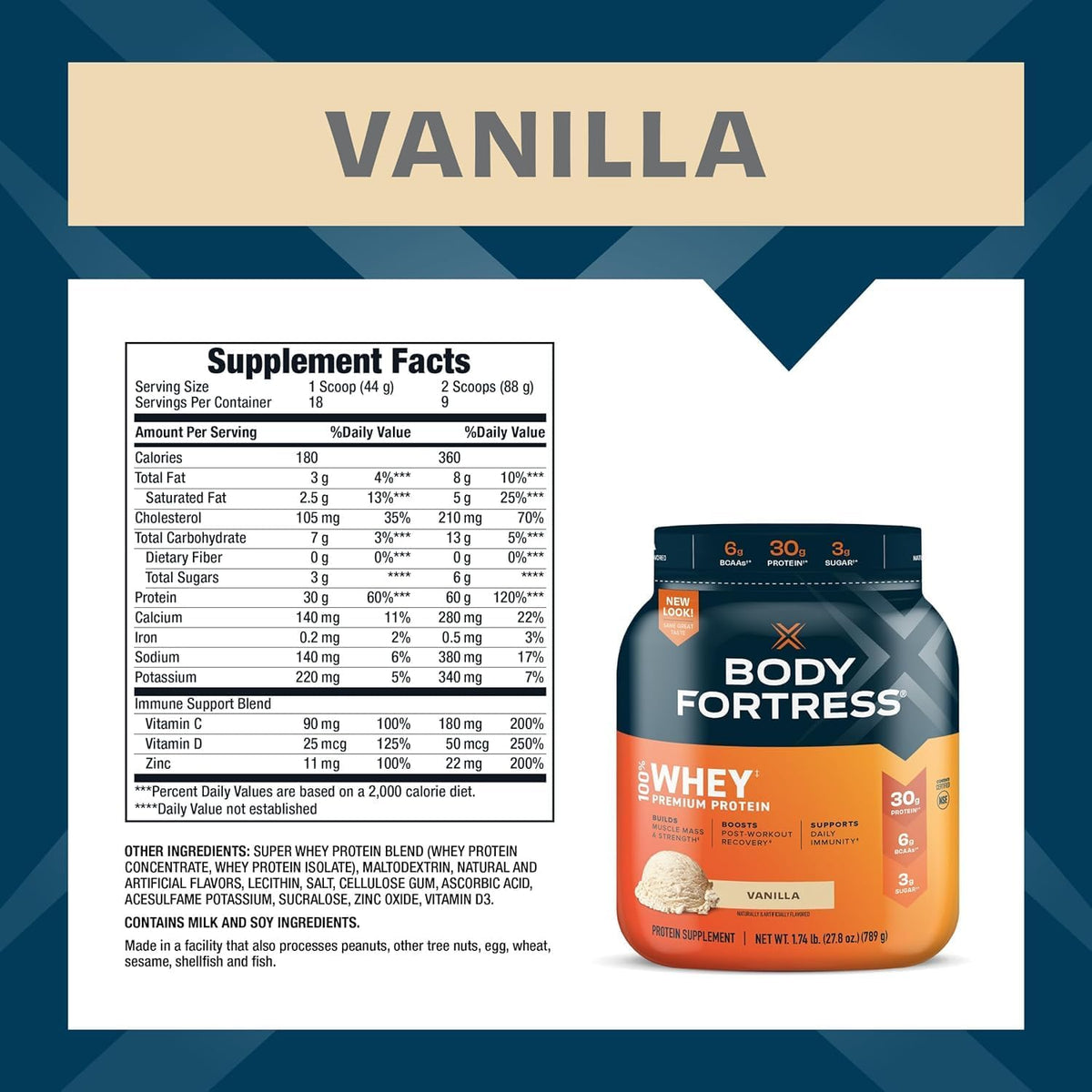 Body Fortress Proteína de suero en polvo súper avanzada, vainilla,...