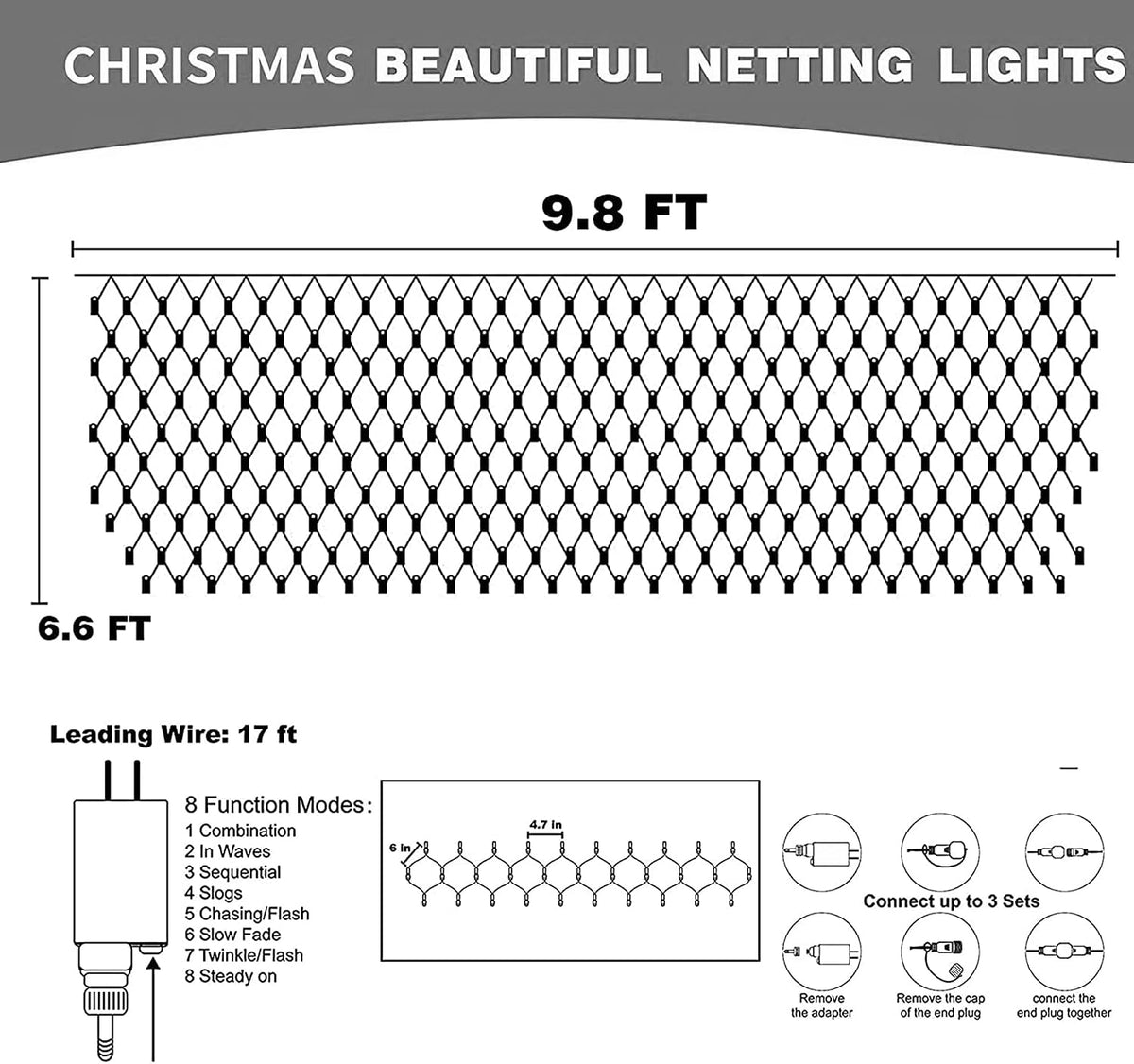Dazzle Bright - Luces de red de Navidad, 360 LED de 12 pies x 5 pie...