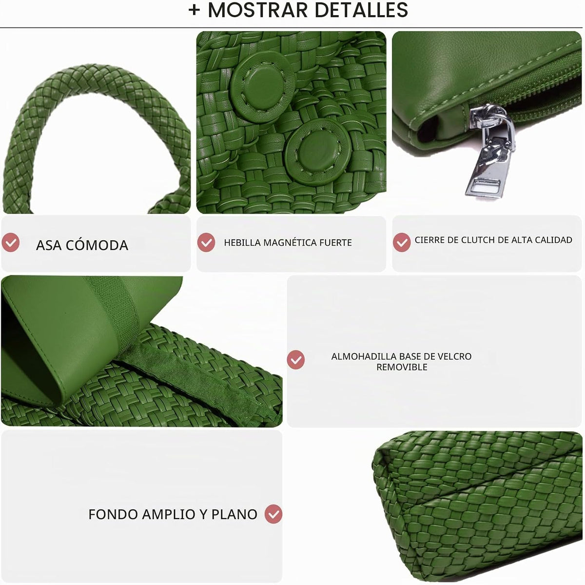 Bolso de mano de mujer con asa superior de cuero vegano tejido a ma...